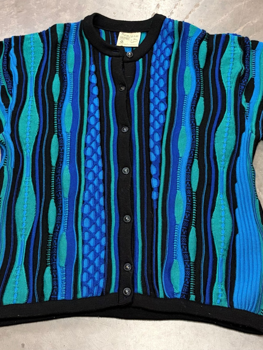 Men's Striped Button-Front Coogi Style Sweater Cardigan - Blue/Teal